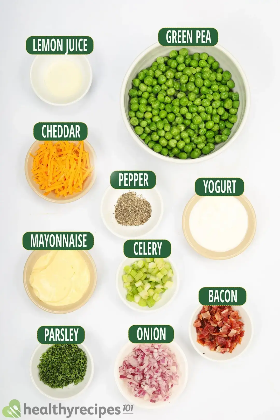 ingredients for green pea salad