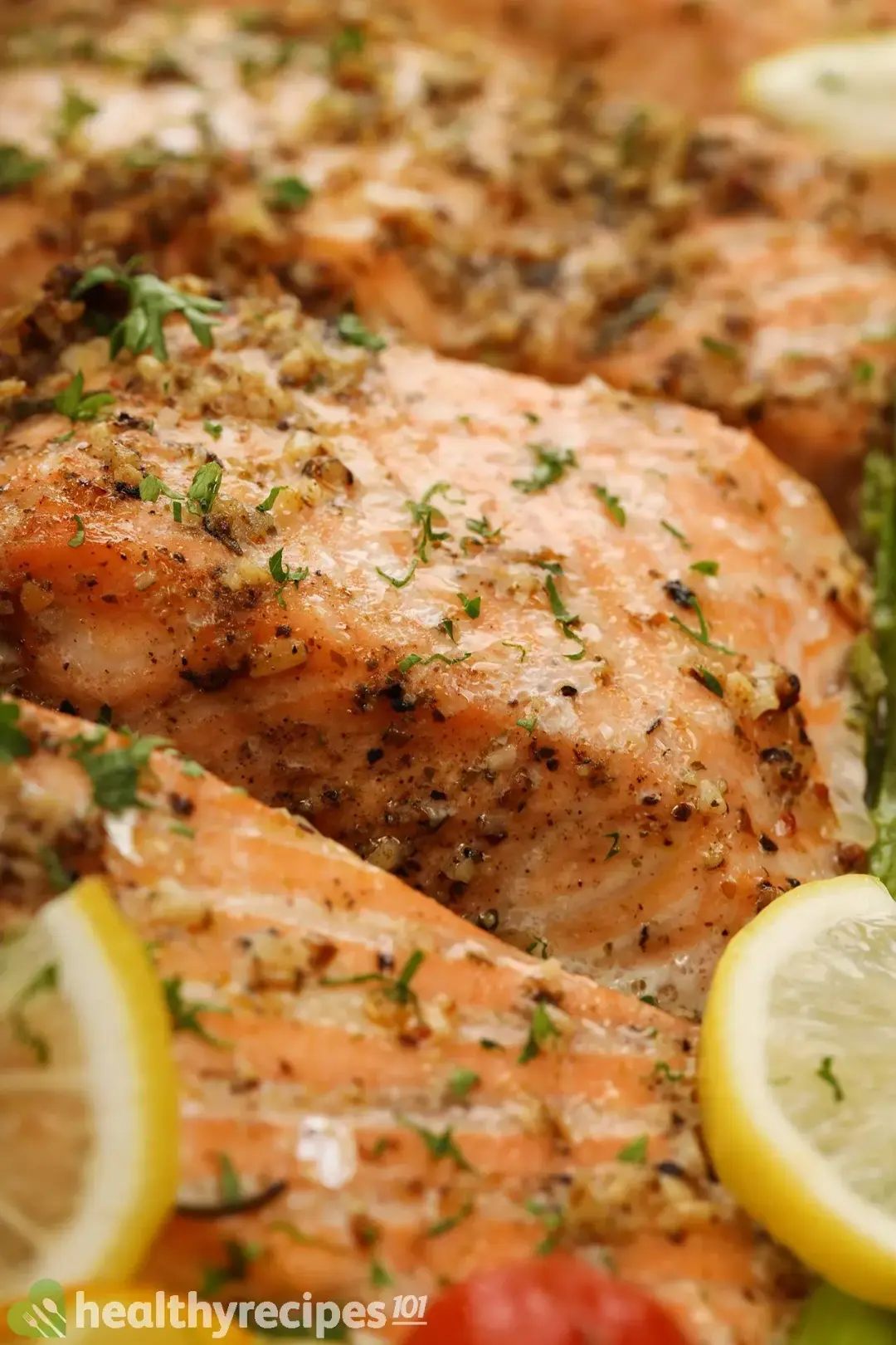 A close-up shot of baked salmon in foil