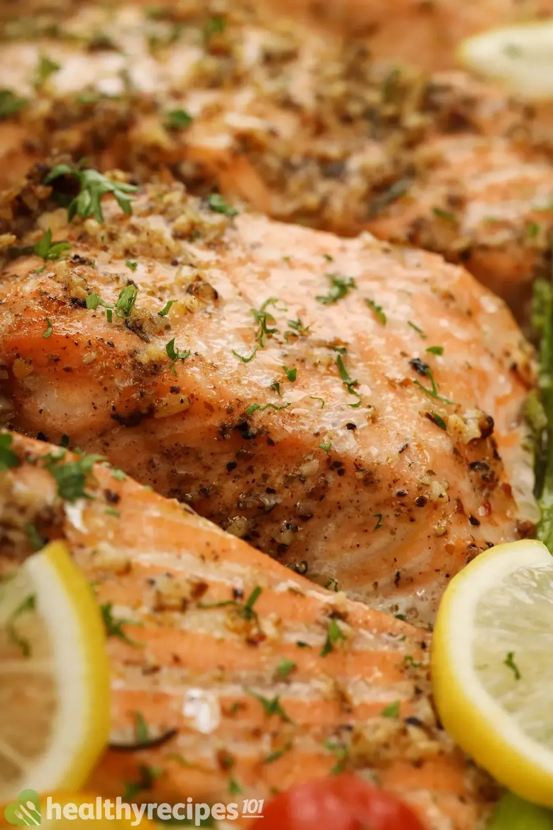 A close-up shot of baked salmon in foil