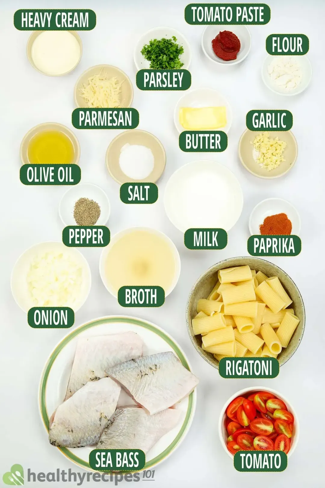 ingredients for Rigatoni With Sea Bass