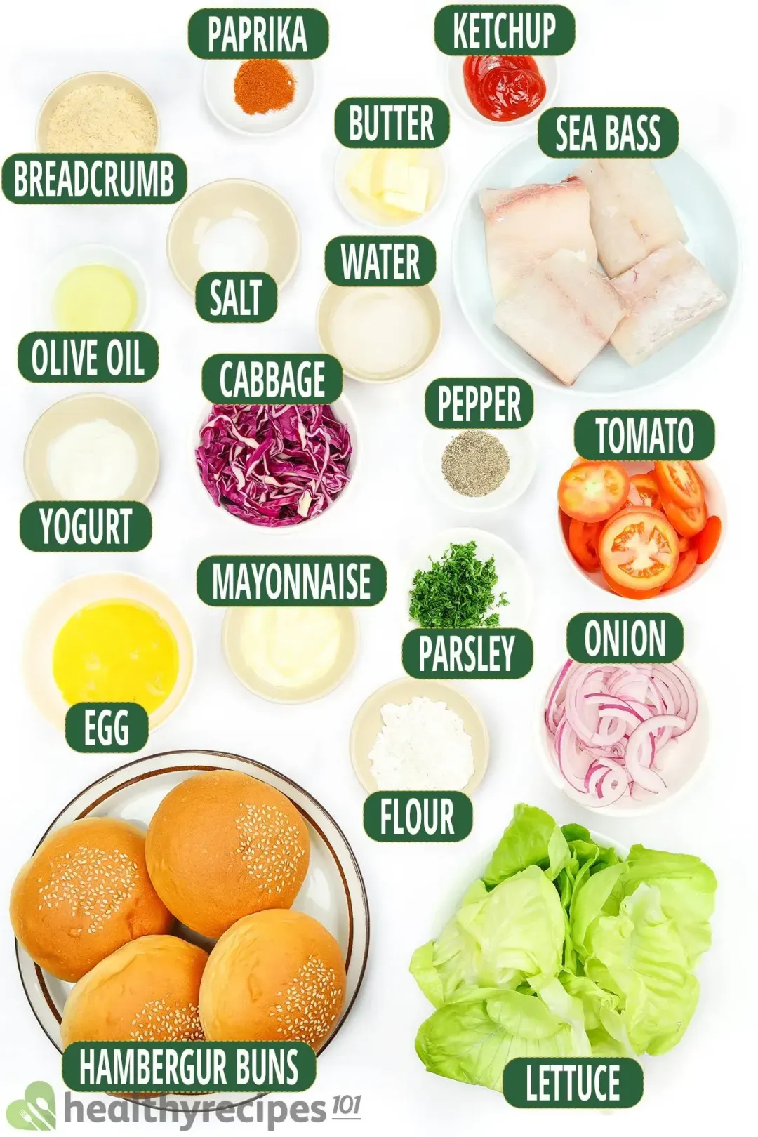 Ingredients for Sea Bass Burger