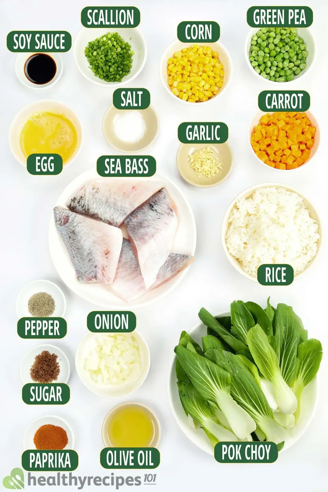 Ingredients for Sea Bass Fried Rice