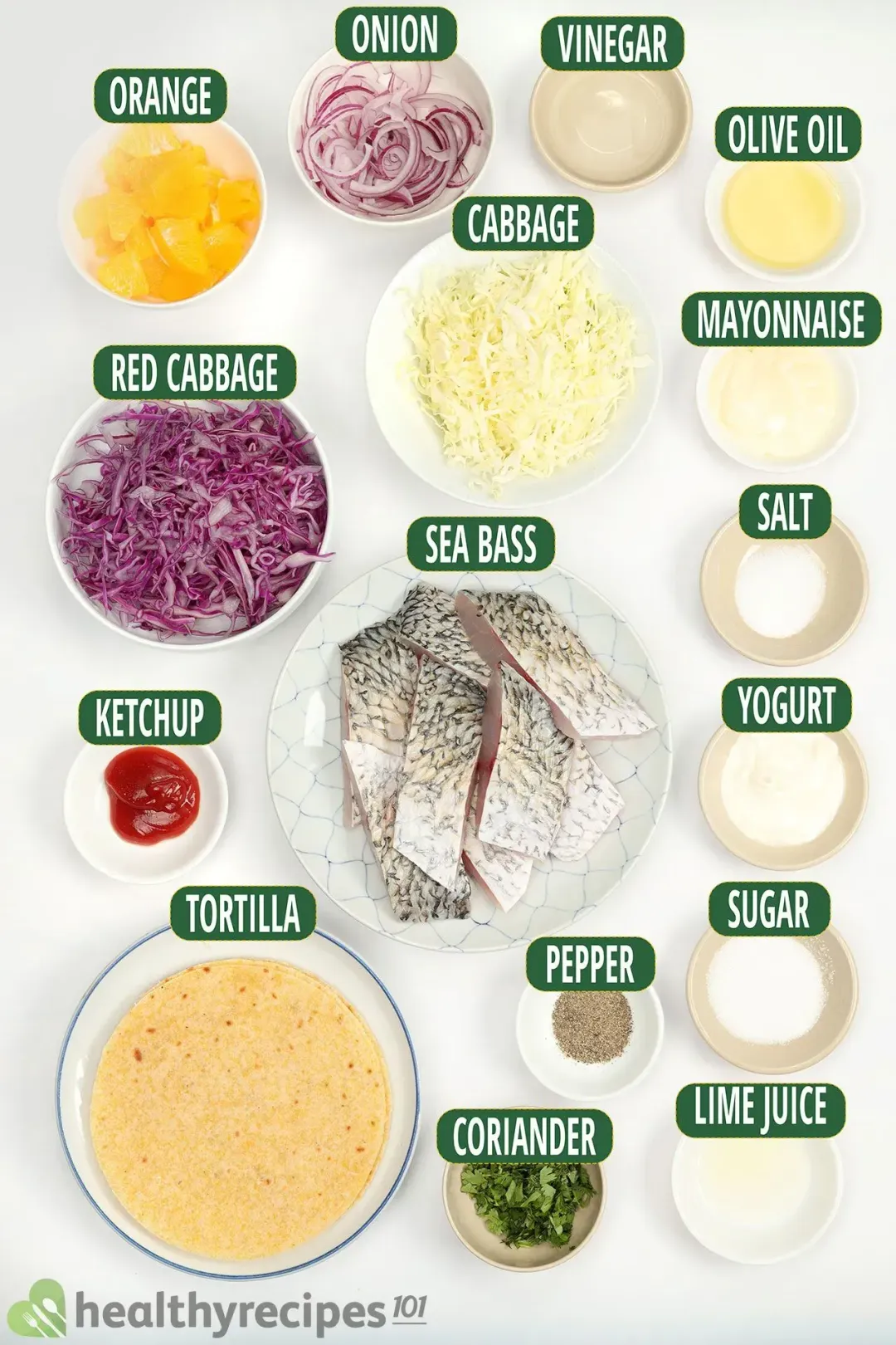 ingredients for Sea Bass Tacos