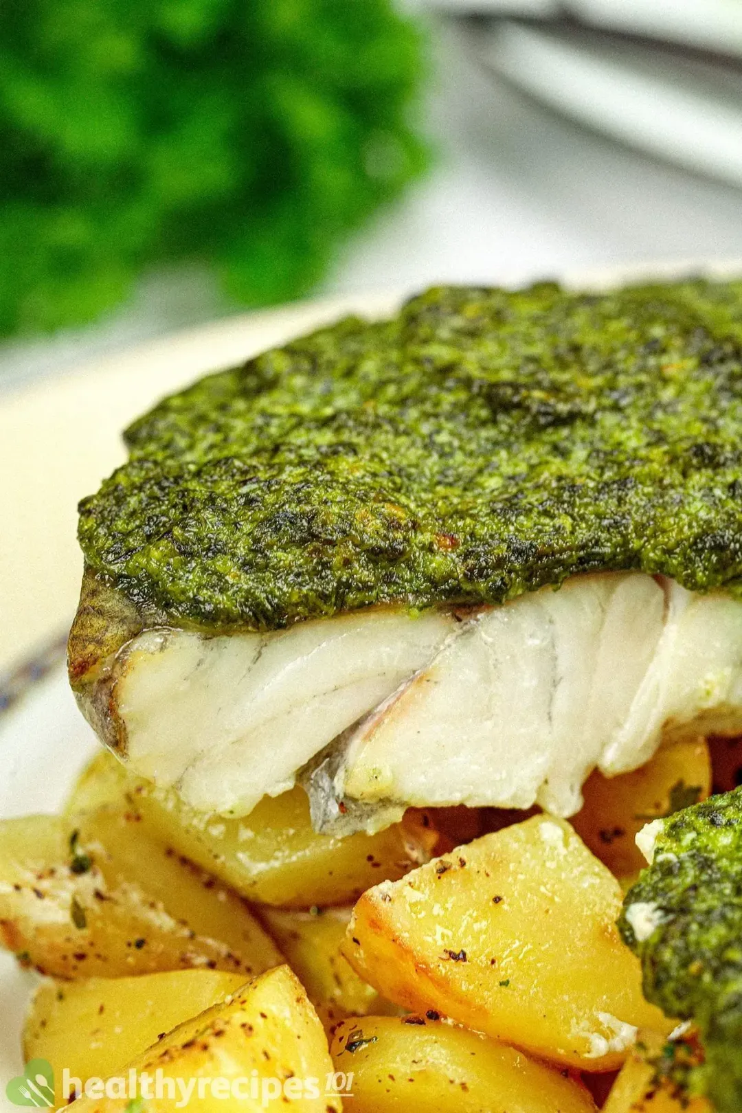 The pesto sauce for sea bass