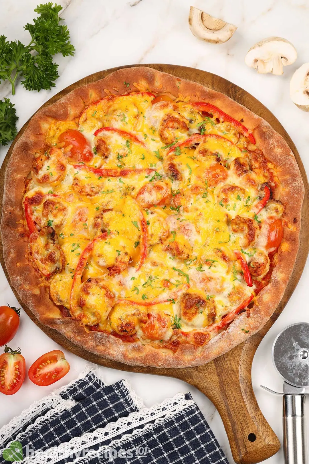 Homemade shrimp pizza