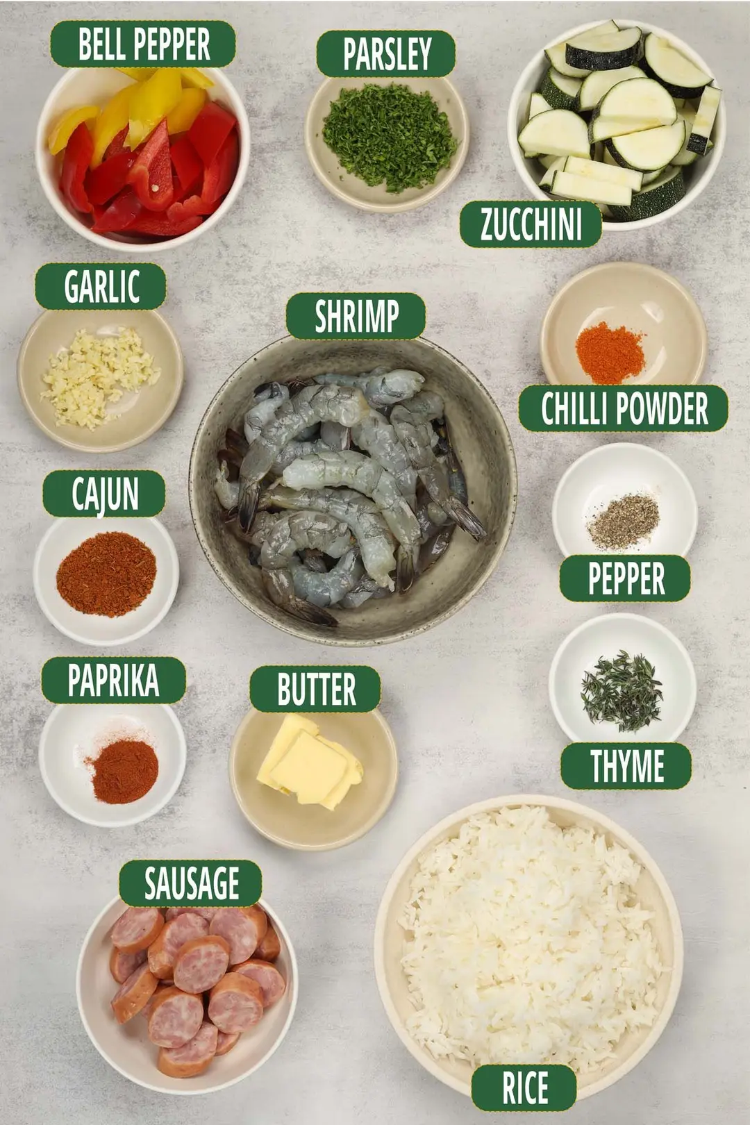 ingredients for cajun shrimp and sausage