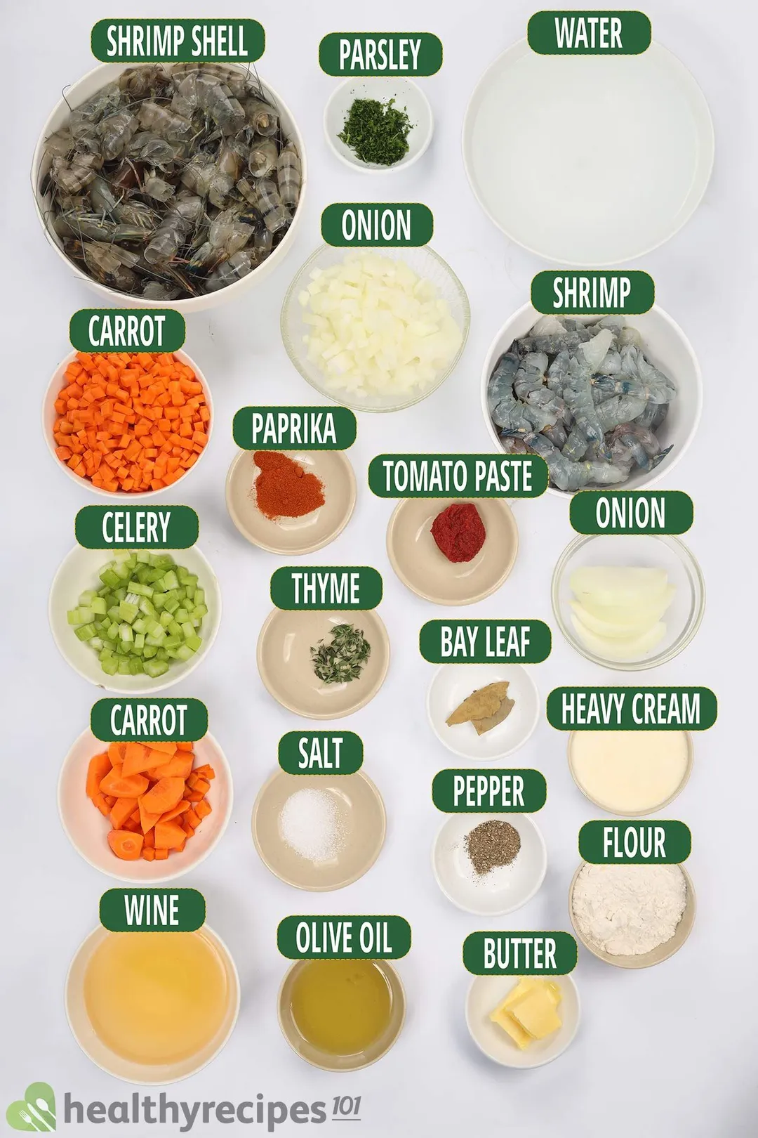 Ingredients for Shrimp Bisque