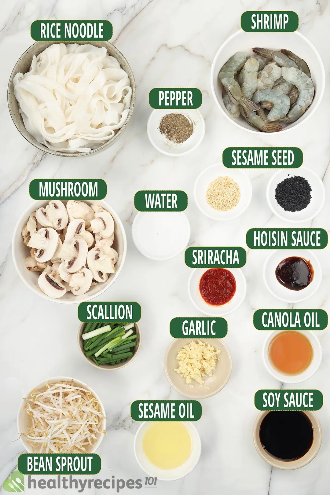 ingredients for shrimp chow fun