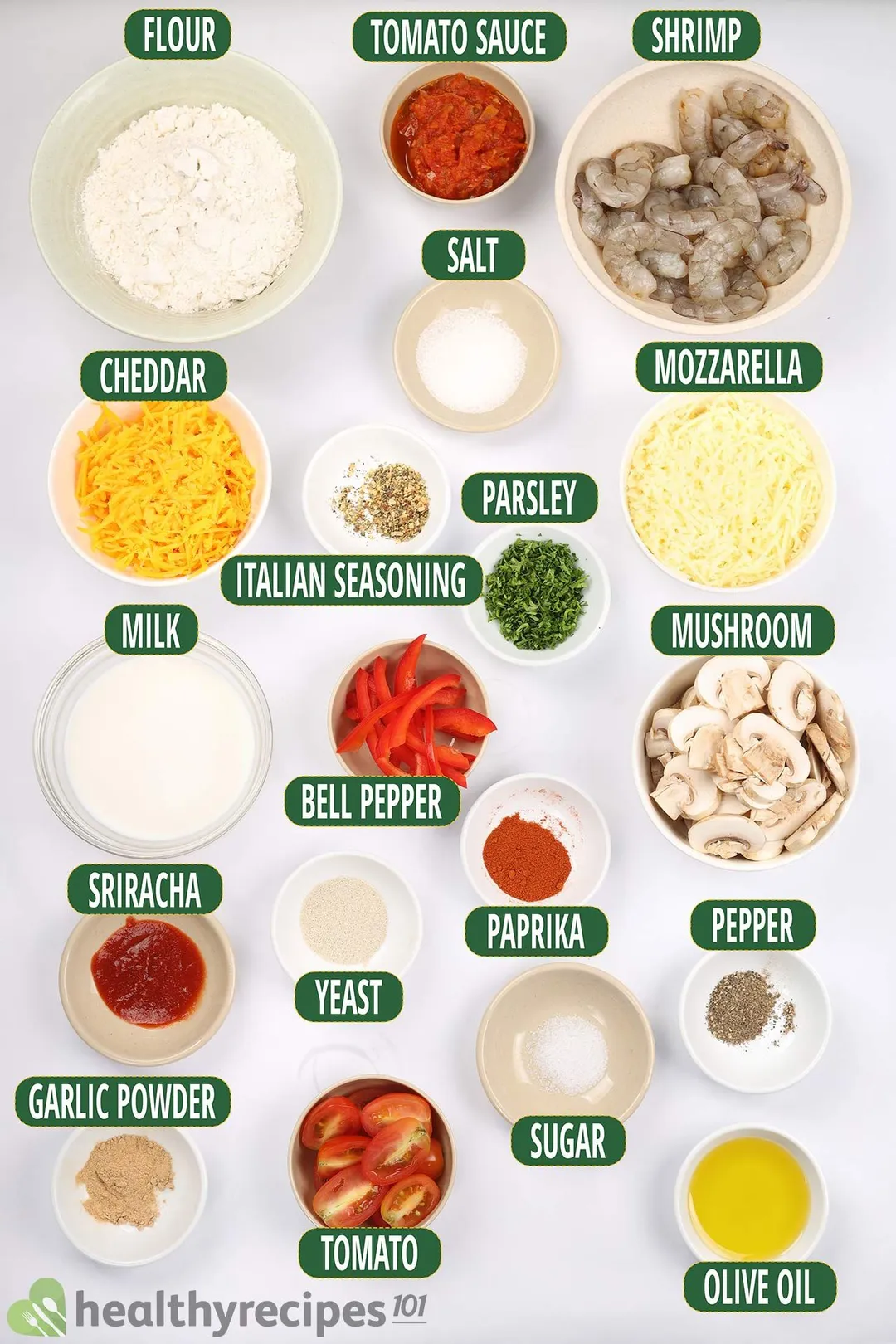 ingredients for Shrimp Pizza