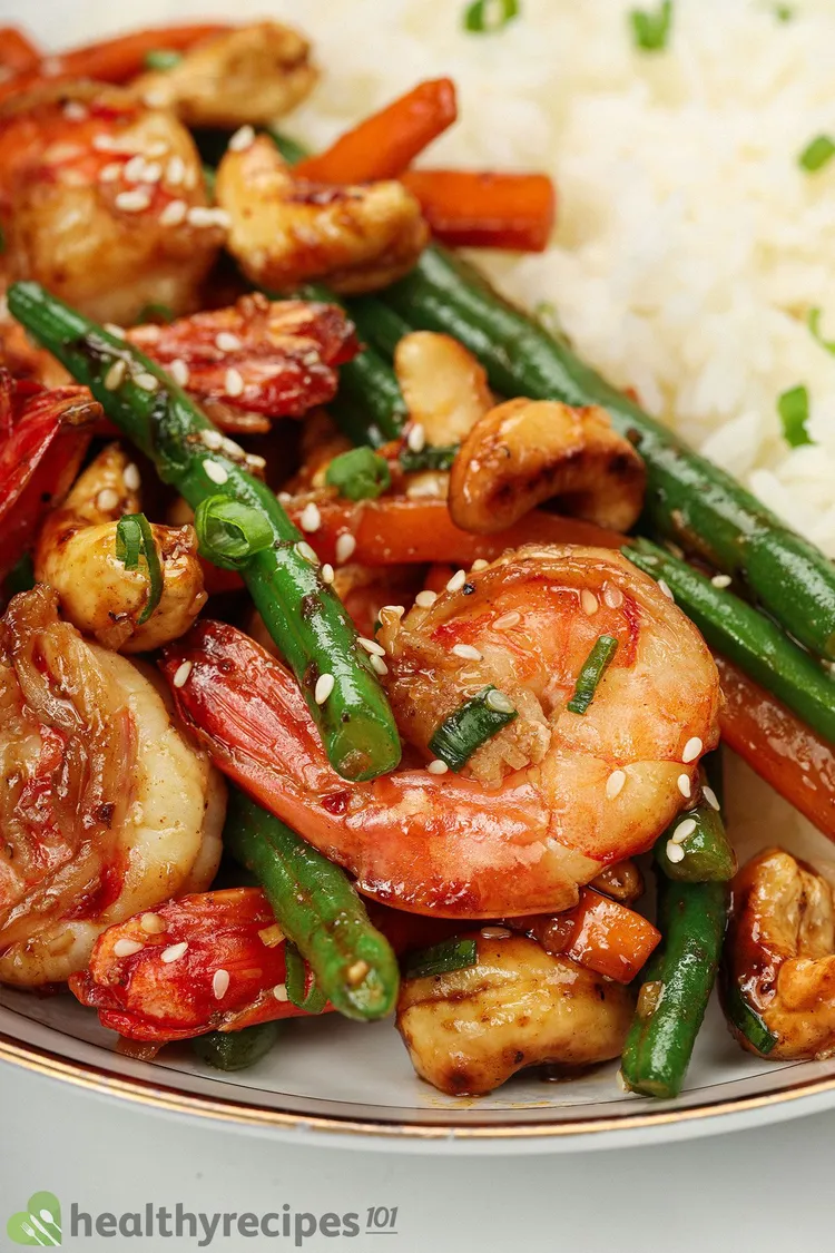 Cashew Shrimp Recipe A Saucy Skillet With Shrimp, Cashews, and Veg