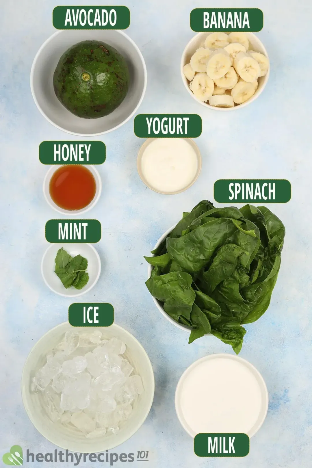 Ingredients for Avocado Spinach Smoothie