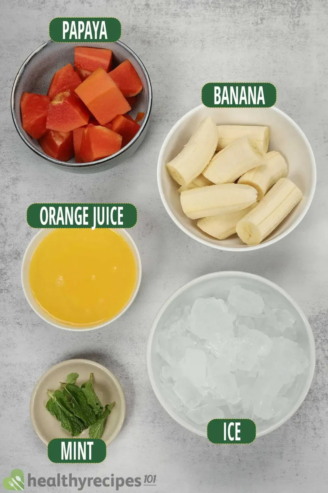 ingredients for banana papaya smoothie