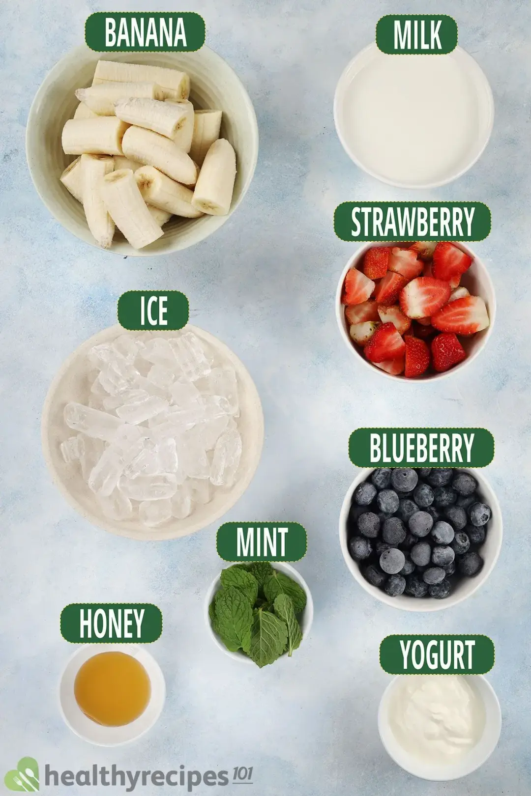 ingredients for Berry Banana Smoothie