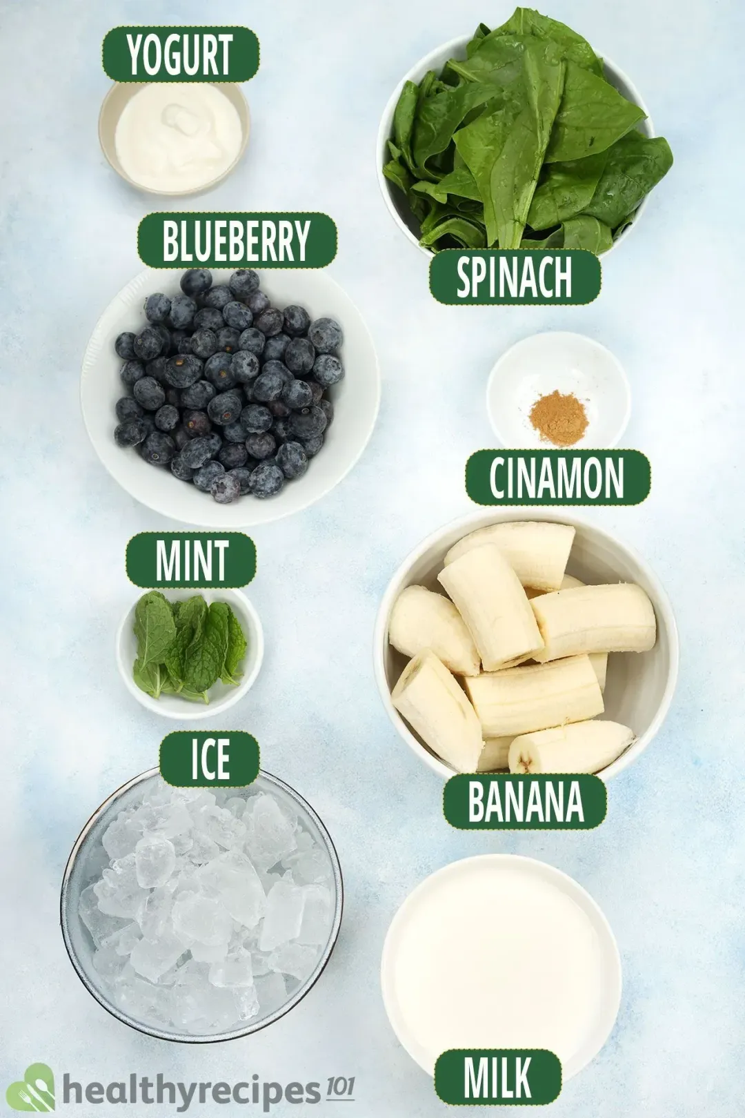 Ingredients for Blueberry Spinach Smoothie