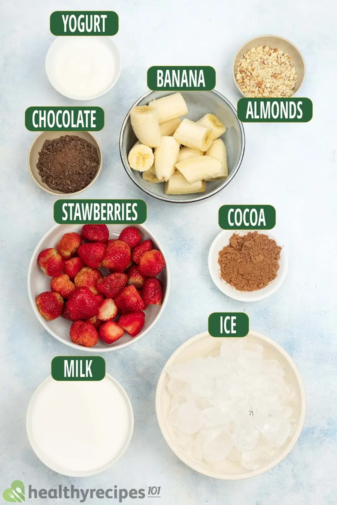 Ingredients for Chocolate Strawberry Smoothie