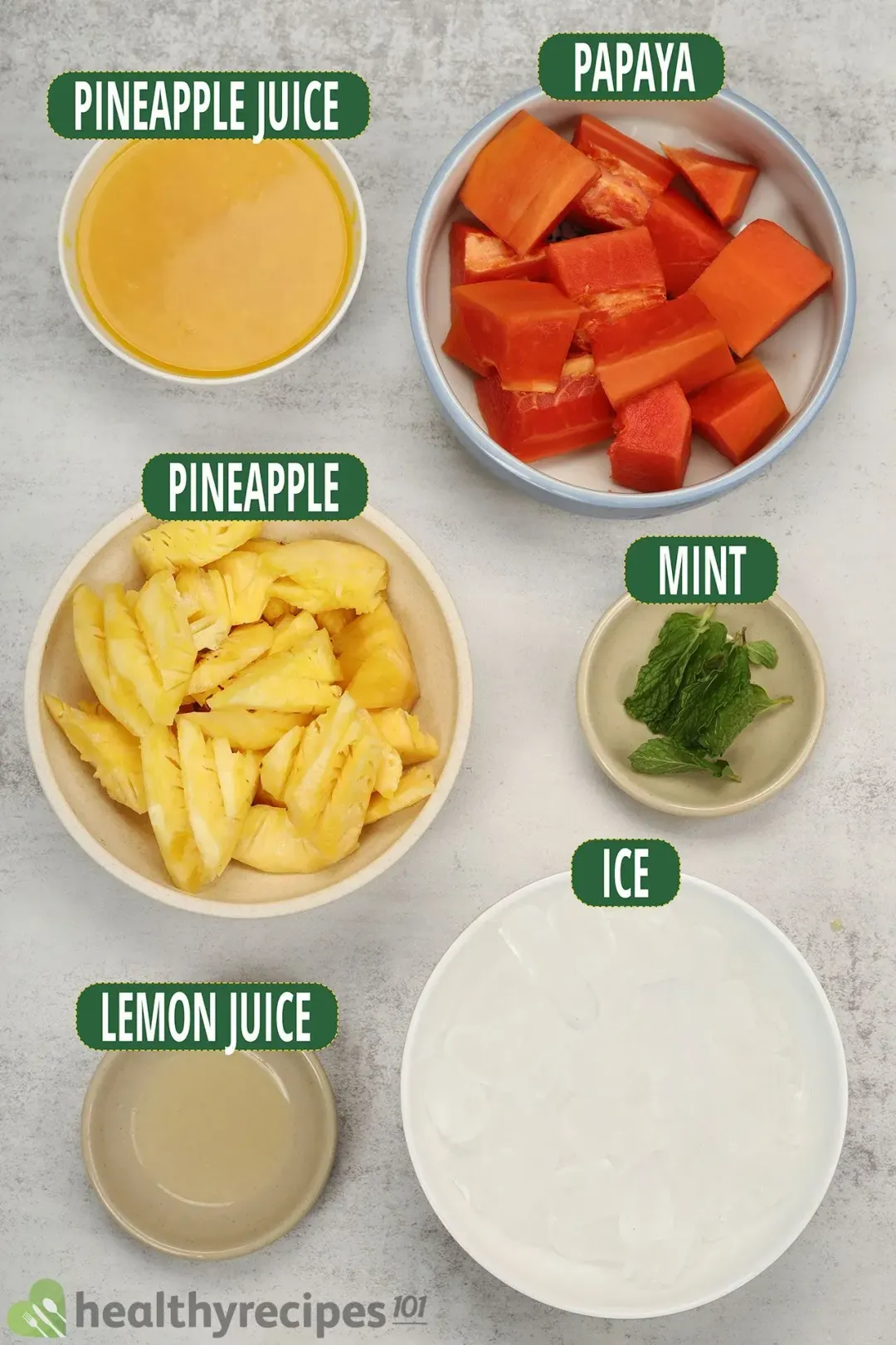 Ingredients for Papaya Pineapple Smoothie