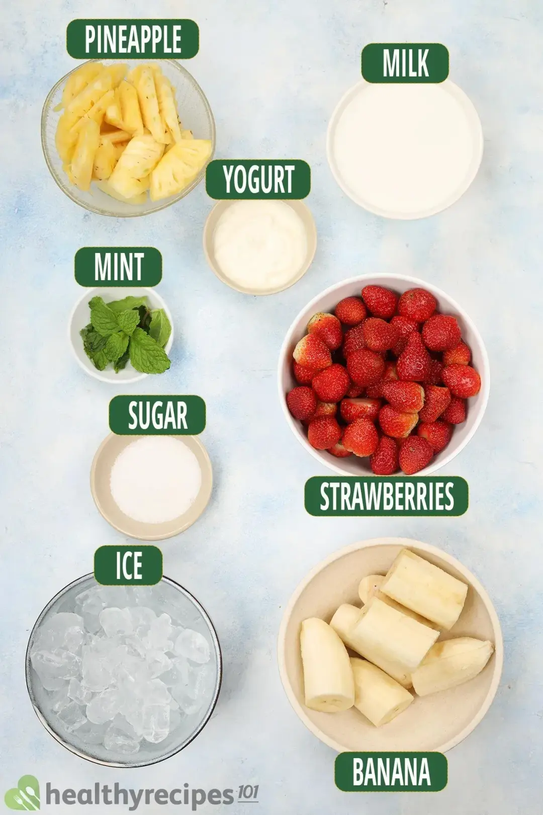 ingredients for Pineapple Strawberry Banana Smoothie