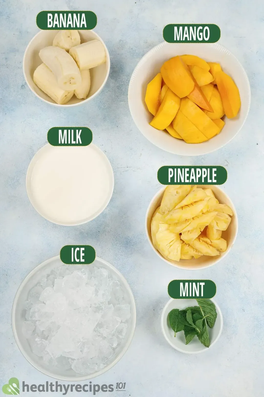 main ingredients for Mango Pineapple Banana Smoothie