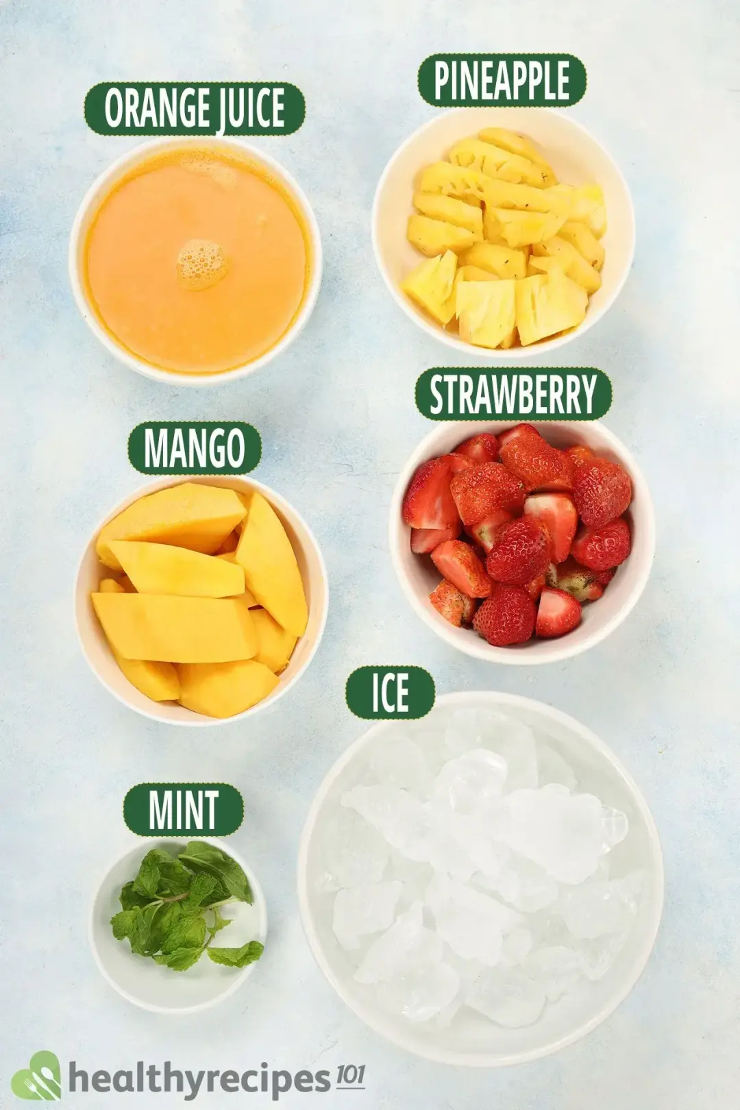 Main Ingredients for Pineapple Mango Strawberry Smoothie