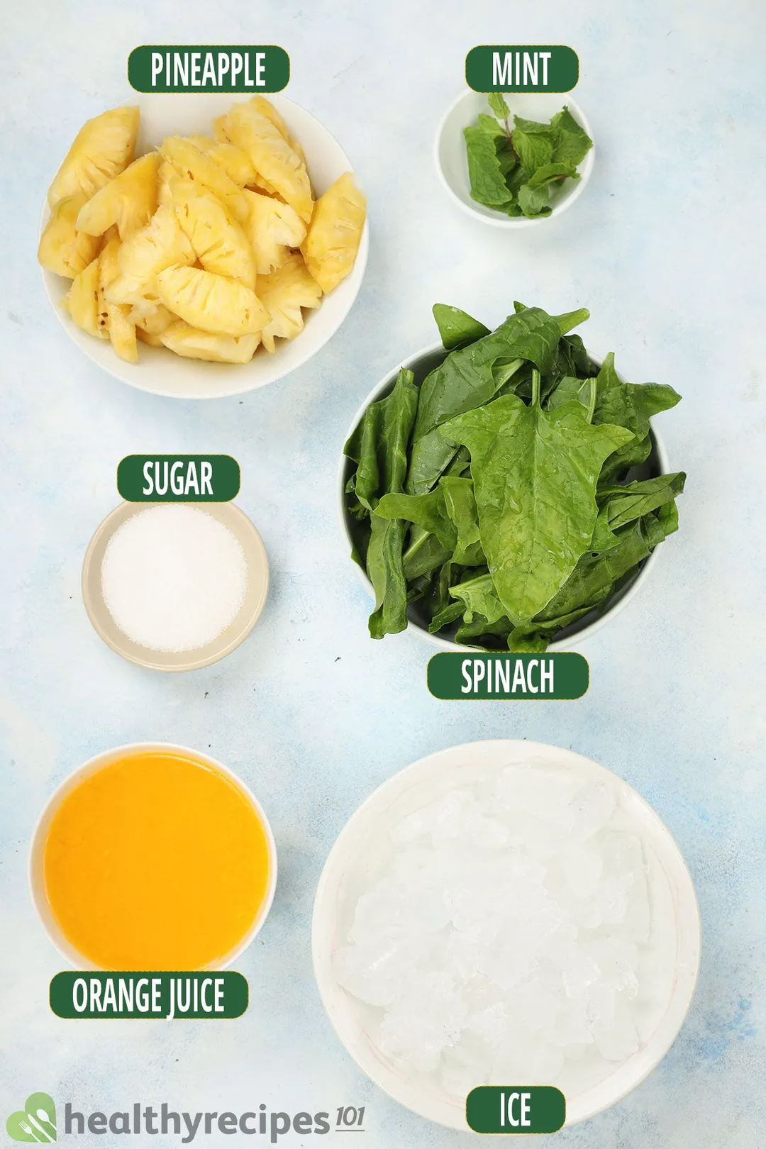 Ingredients list for pineapple spinach smoothie