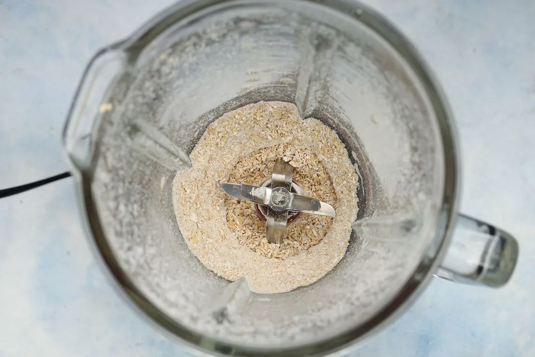 top view of a blender pitcher with oatmeal in it