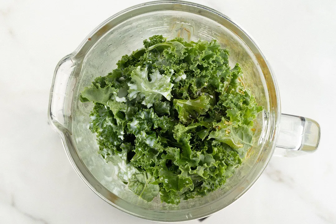 a blender pitcher of kale