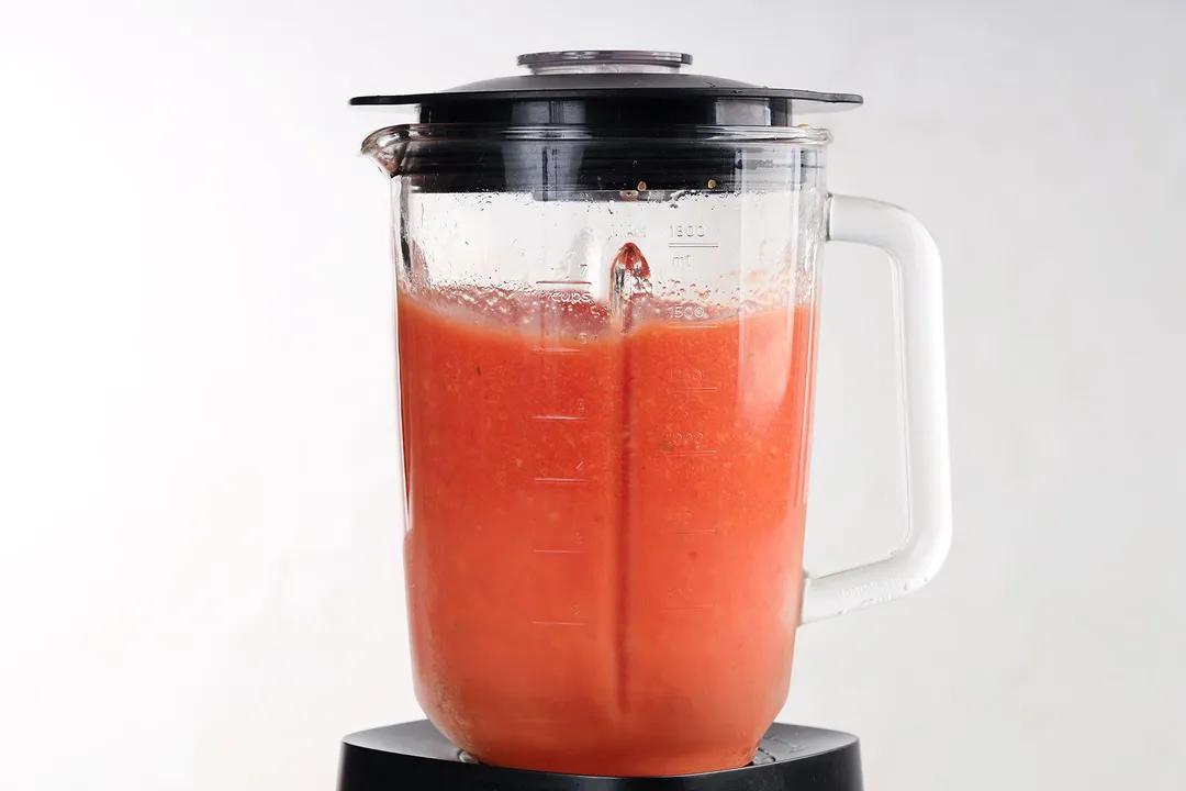 front shot of Mango Watermelon Smoothie in a blender pitcher