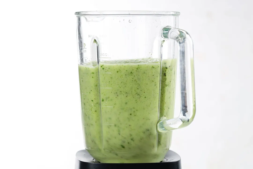 front shot of Pineapple Kiwi Smoothie in a blender