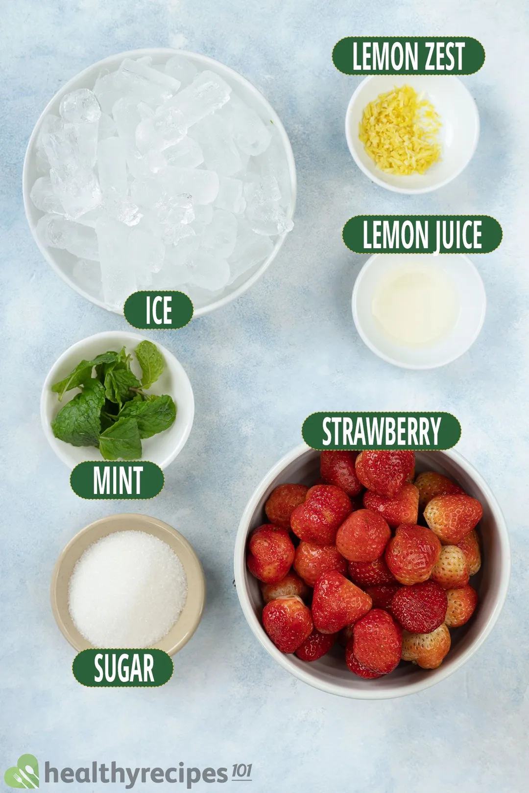 ingredient bowls for strawberry lemonade smoothie