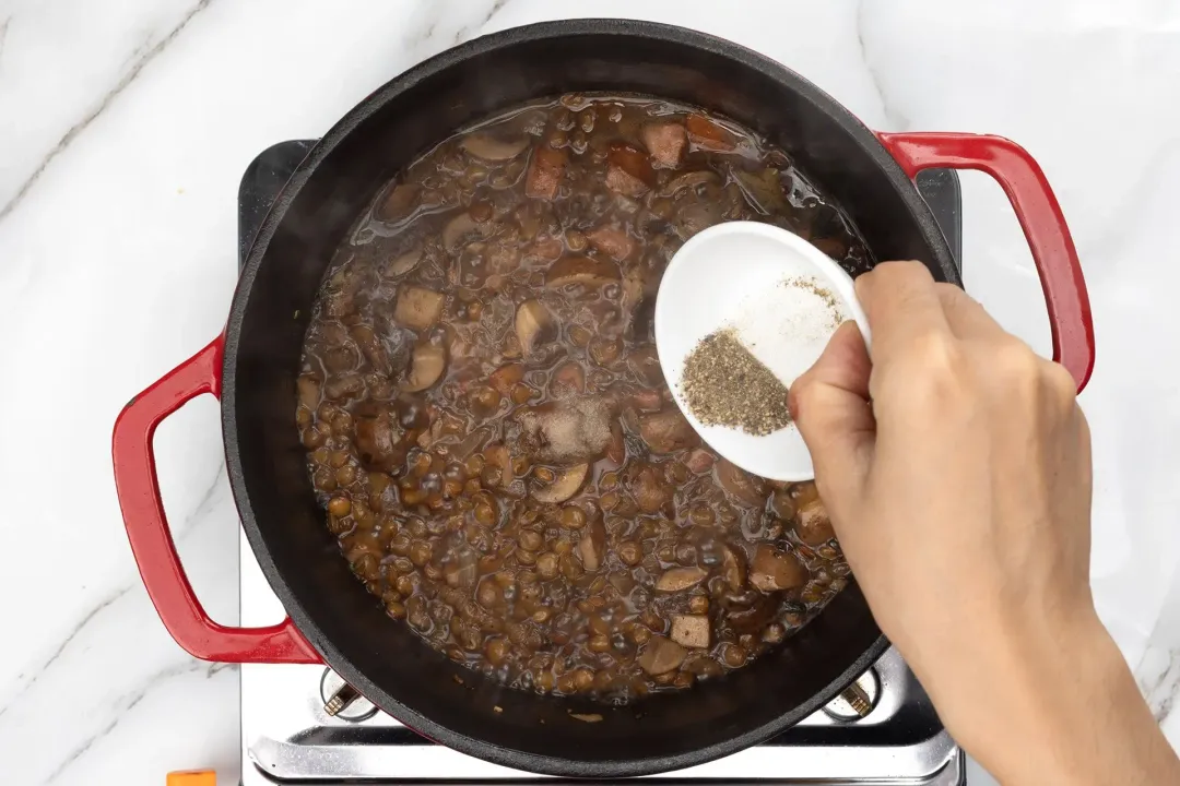 Add the spices to lentil soup