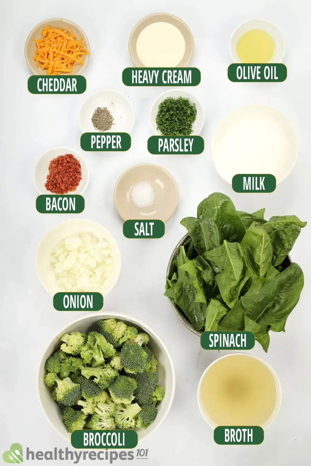 ingredients for Cream of Spinach Soup