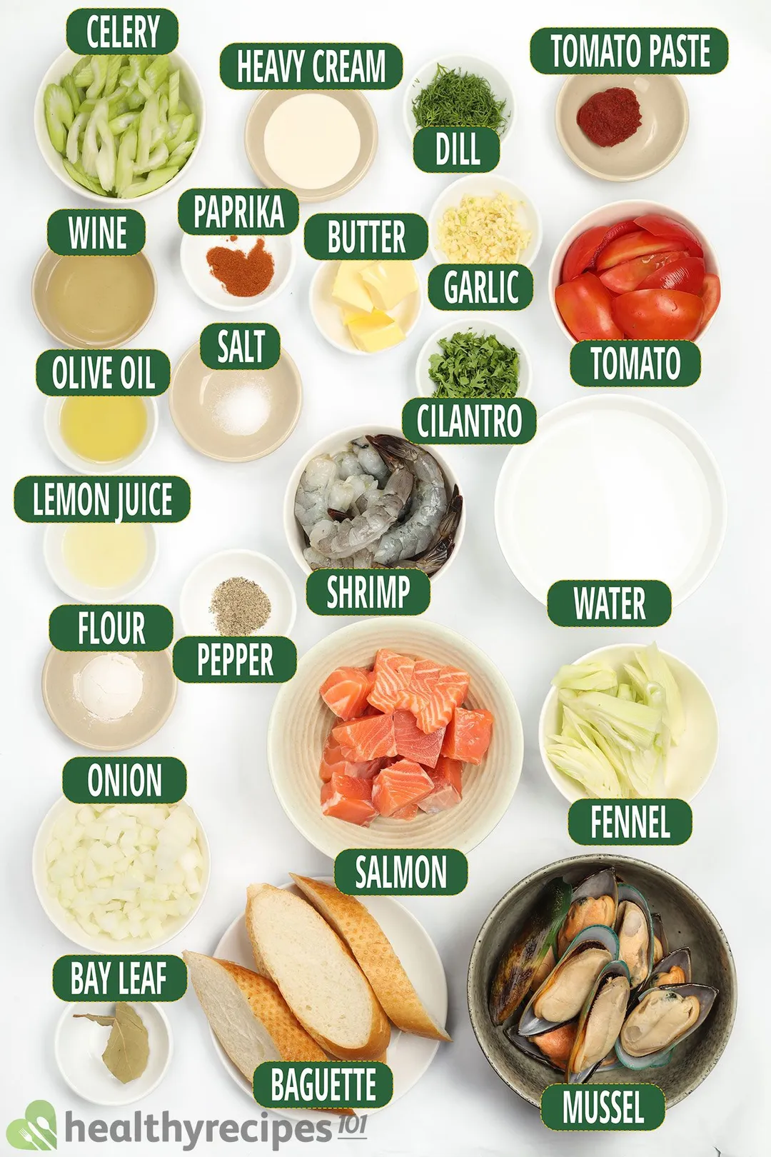 ingredient bowls for seafood soup