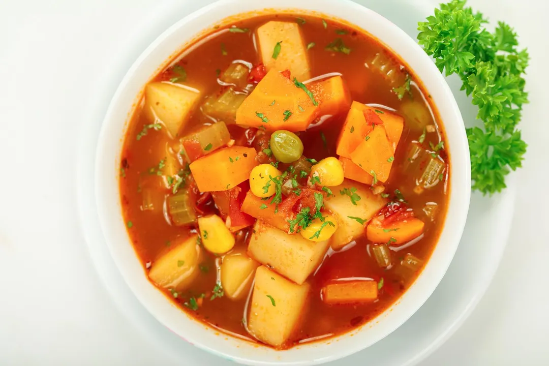 a front shot of a bowl of soup