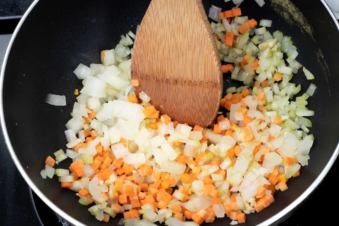 chopped carrot, celery and onion in a nonstick skillet