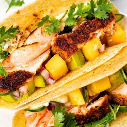 Blackened Salmon Tacos Recipe: Mango Salsa Fish Tacos