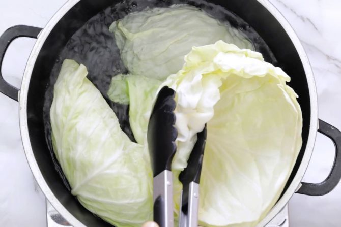 step 2: Boil cabbage and cut off the stem