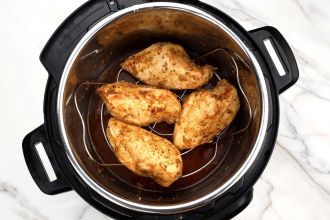 perform a steam-release and remove chicken from the pot.