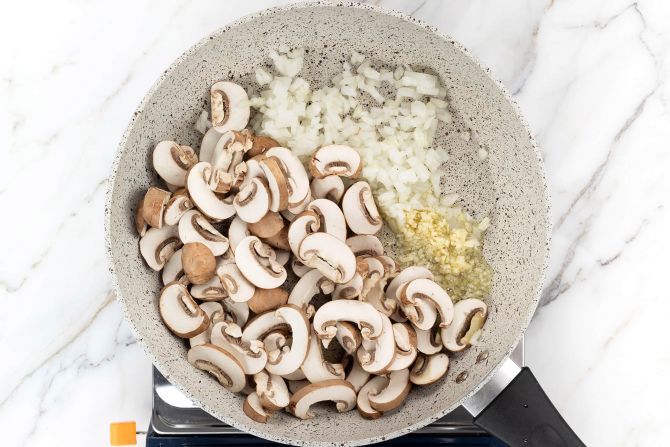 step 1: Brown the mushrooms and onion.