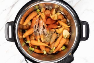 Step 2: Add potatoes, carrots, and veggies to the Instant Pot to sauté.
