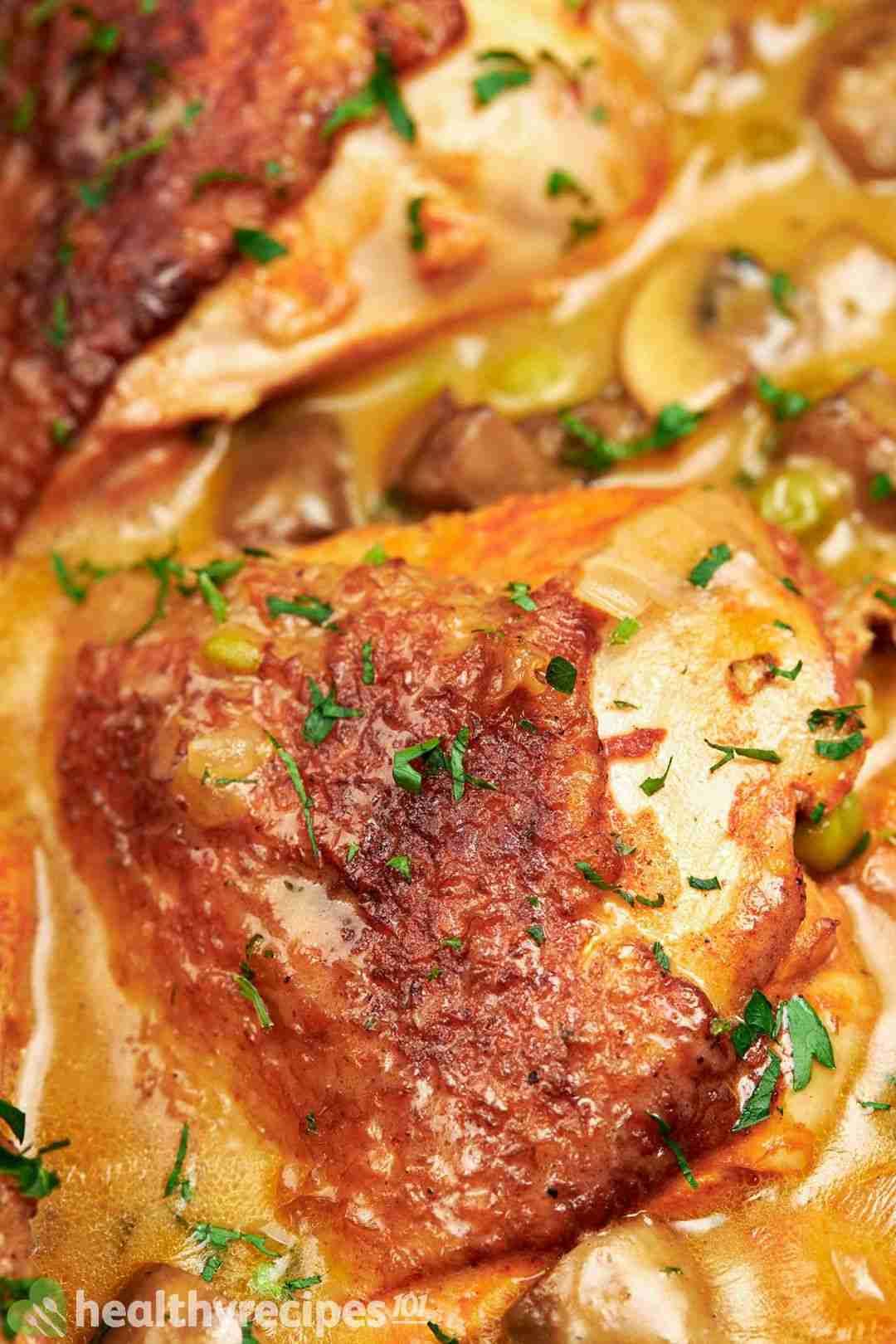 Chicken Fricassee Recipe Seared Thighs Cooked in Sauce and Veg