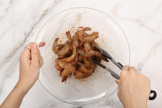 Step 1: In a mixing bowl, combine shrimp with the seasoning mixture.