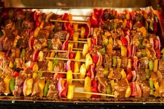 step 5: Add the skewers to the baking sheet. Grill the kabobs on 480°F for 15 minutes in the oven.