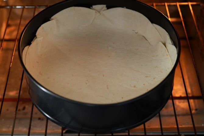 Step 5: Assemble and bake tortillas to form the pie.