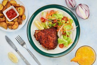 Step 6: Arrange the salad and peri peri chicken on serving plates and serve.
