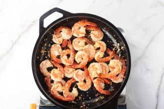 step 4: Add the shrimp and cook until just turning red.
