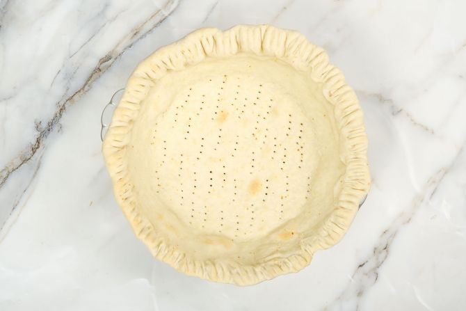 step 6: Bake the dough to make the pie crust.