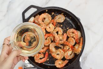 Step 3: Stir in the shrimp and seasonings. Cook the shrimp until opaque and transfer them to a plate.