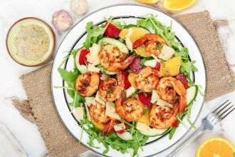 Step 4: Remove the shrimp from the grill and allow to rest. Assemble the salad and enjoy