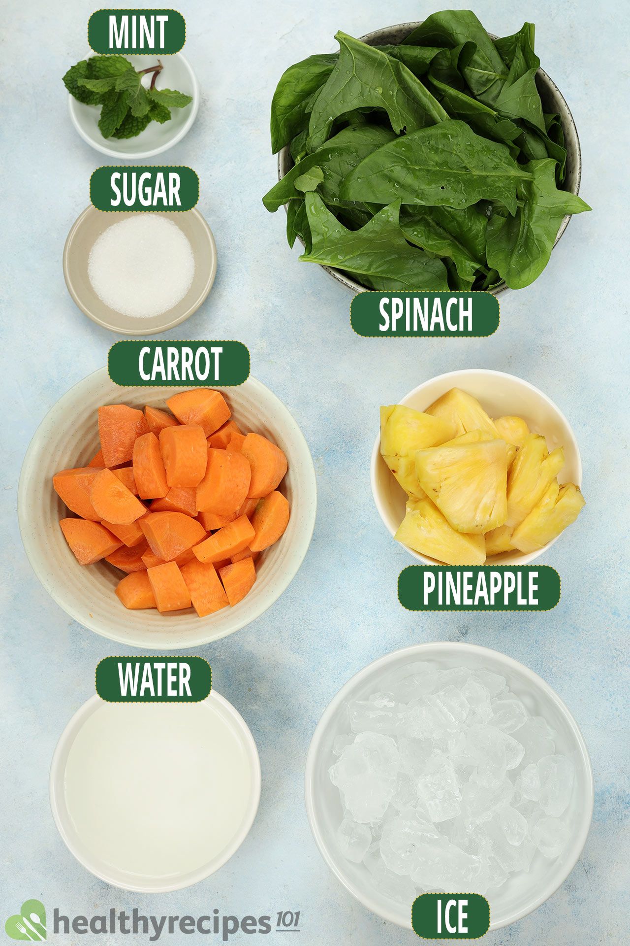 ingredients for spinach carrot juice
