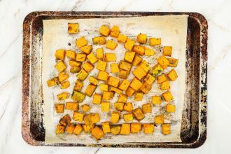 Step 3: Remove cooked butternut squash from the oven. Set them aside to cool down